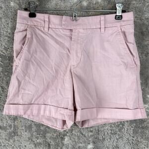 H&M LOGG Size 4 Flat Front Stretch Shorts Pink Button Zip Pocket Casual Cotton